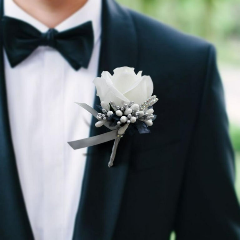 Flower Boutonniere, Set of with Pin Flowers Brooches for Men