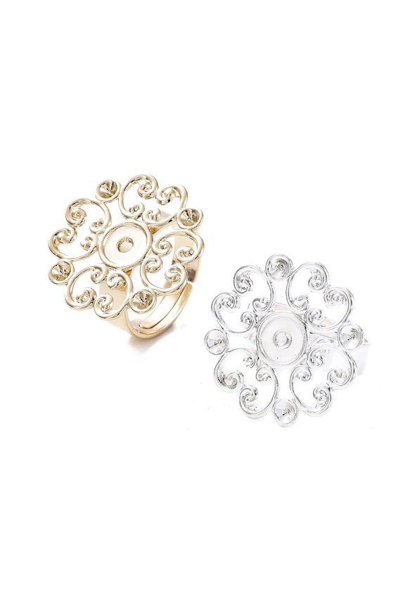 Flower Brass Adjustable Ring Findings Round Bezel Cup Ring Settings for Rhinestone Mixed color Inner Diameter: 17.1~17.3mm Tray: 6.5mm Fit for 2.4mm