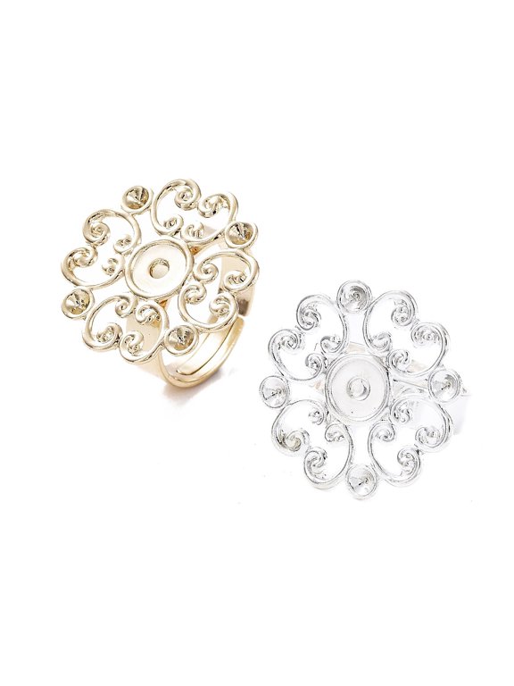 Flower Brass Adjustable Ring Findings Round Bezel Cup Ring Settings for Rhinestone Mixed color Inner Diameter: 17.1~17.3mm Tray: 6.5mm Fit for 2.4mm