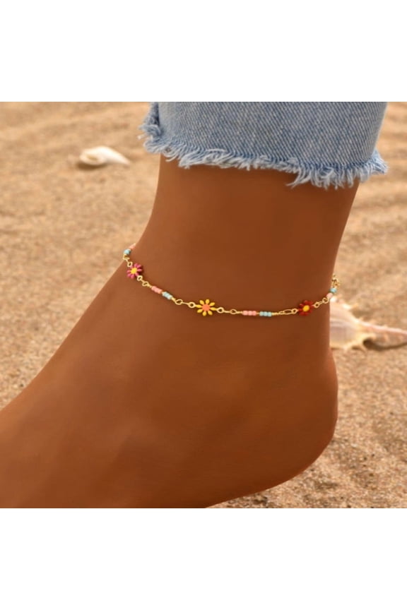 Flower Brass Enamel Link Anklets Colorful 9-7/8 inch(250mm) DIY
