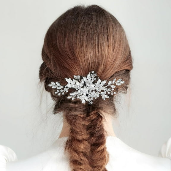 Flower Bridal Hair Combs Pearl Crystal Bride Wedding Hair Accessories Rhinestone Hair Piece Headpieces for Bride Bridesmaid Wedding Women and Girls (J6446 Silver)
