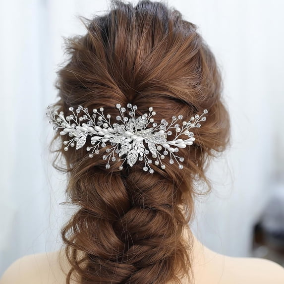 Flower Bridal Hair Combs Pearl Crystal Bride Wedding Hair Accessories Rhinestone Hair Piece Headpieces for Bride Bridesmaid Wedding Women and Girls (J6446 Silver)