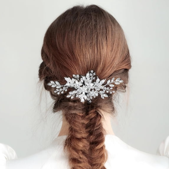 Flower Bridal Hair Combs Pearl Crystal Bride Wedding Hair Accessories Rhinestone Hair Piece Headpieces for Bride Bridesmaid Wedding Women and Girls (J6446 Silver)