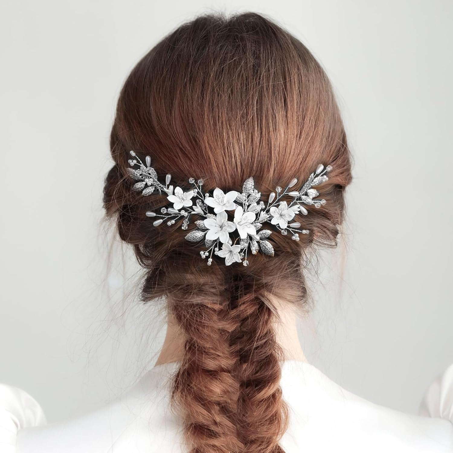 Wedding Hair Comb Pearl Crystal Flower Bridal Hair Accessories for Women Girls Ceramic White Flowers Pearl Hair comb, Bridal Gold Finish  main image 3