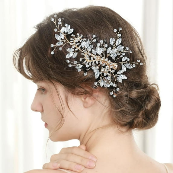 Flower Bridal Hair Combs Pearl Crystal Bride Wedding Hair Accessories Rhinestone Hair Piece Headpieces for Bride Bridesmaid Wedding Women and Girls (S8735 Silver)