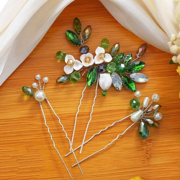 Flower Bridal Hair Pins Pearl Bride Wedding Hair Accessories Rhinestone Hair Piece for Women and Girls(Pack of 3) (A Silver)