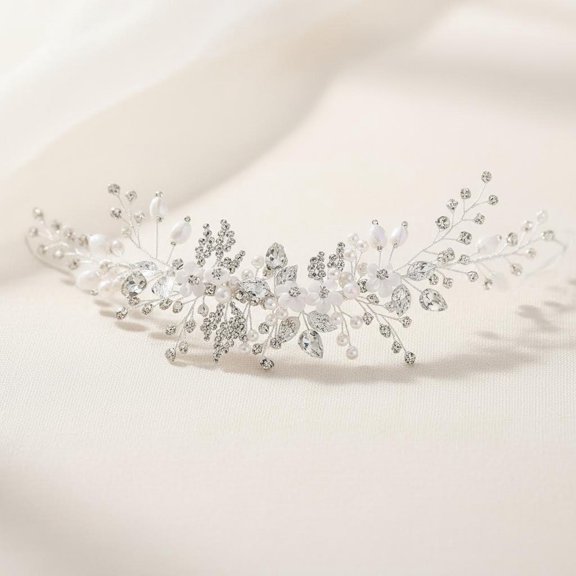 Flower Bridal Hair Vine Silver Crystal Pearl Bride Wedding Headpieces Leaf Hair Accessories