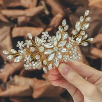 Flower Bride Wedding Hair Comb Crystal Bridal Hair Piece Pearl Hair Accessories for Women and Girls (Gold)