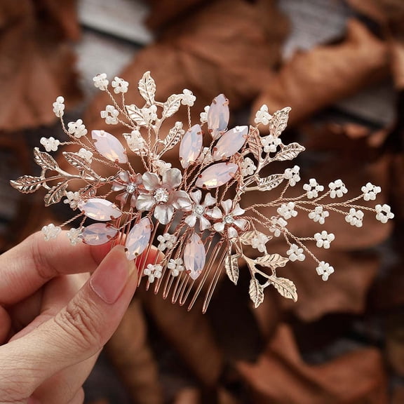 Flower Bride Wedding Hair Comb Crystal Leaf Bridal Headpieces Rhinestone Hair Pieces Pearl Bridesmaid Side Combs Hair Accessories for Women and Girls (pearl)