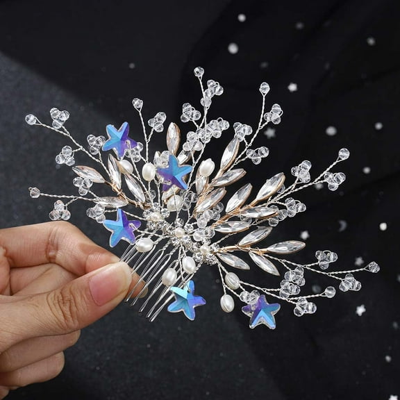 Flower Bride Wedding Hair Comb Crystal Leaf Bridal Headpieces Rhinestone Hair Pieces Pearl Bridesmaid Side Combs Hair Accessories for Women and Girls (pearl)