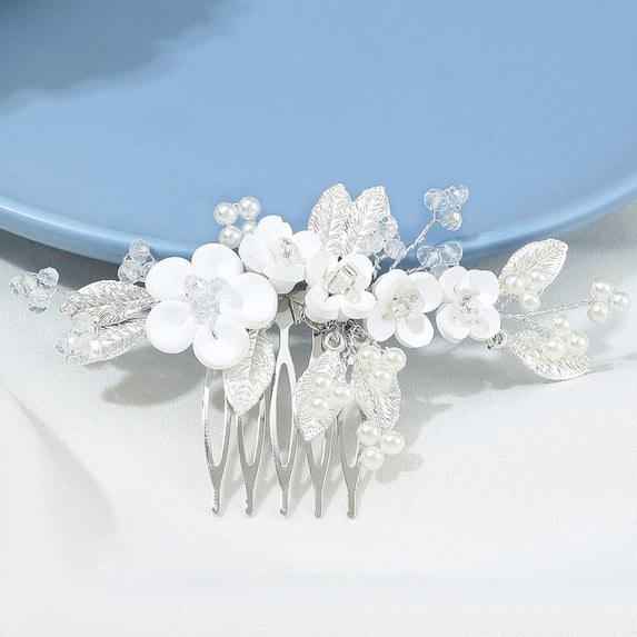 Flower Bride Wedding Hair Comb Rhinestone Bridal Hair Pieces Bead Prom Party Hair Accessories for Women and Girls