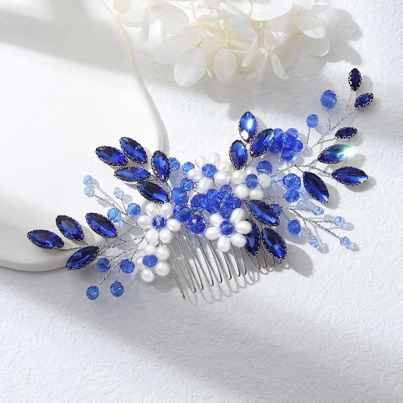 Flower Bride Wedding Hair Comb Rhinestone Pearl Bridal Hair Pieces Floal Wedding Headpiece for Brides Crystal Hair Accessories for Women and Girls (1-Silver)