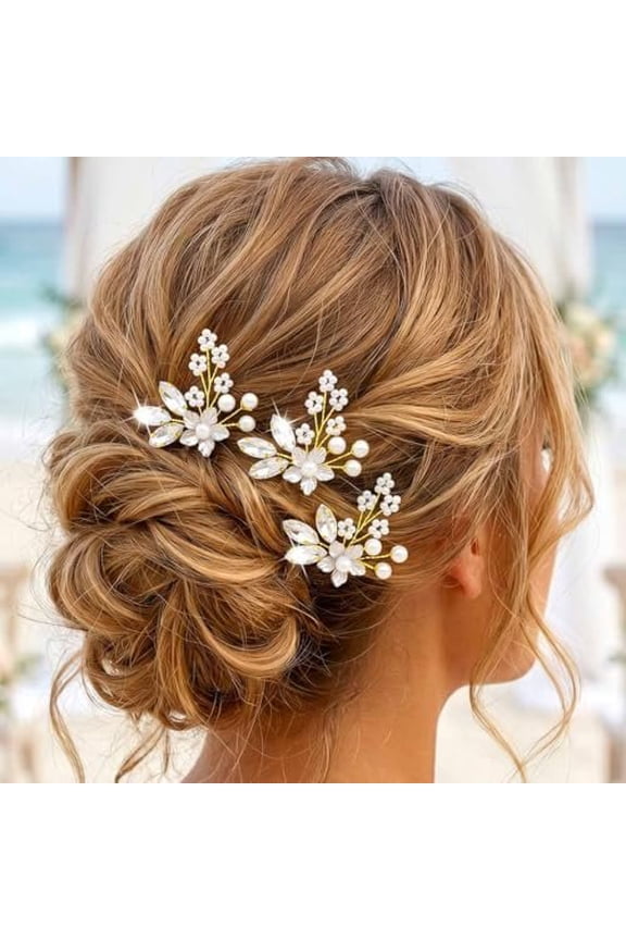 Flower Bride Wedding Hair Pins Bridal Hair Accessories Hair Pieces for Women and Girls (Pack of 3) (C )