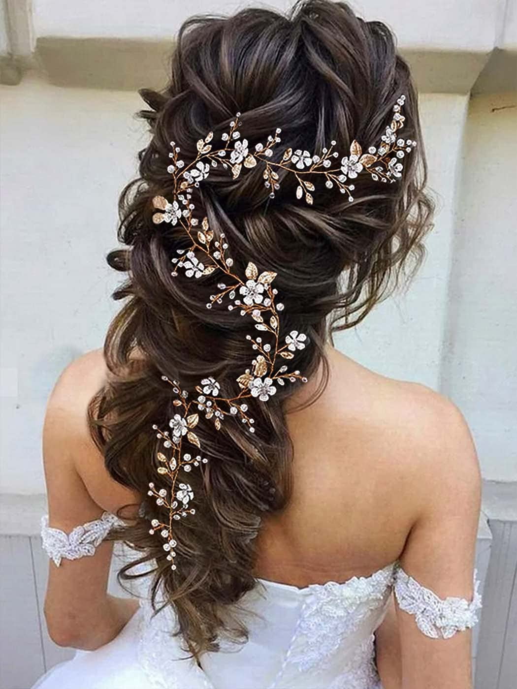 Flower Bride Wedding Hair Vine Gold Crystal Headband Pearl  display picture 3