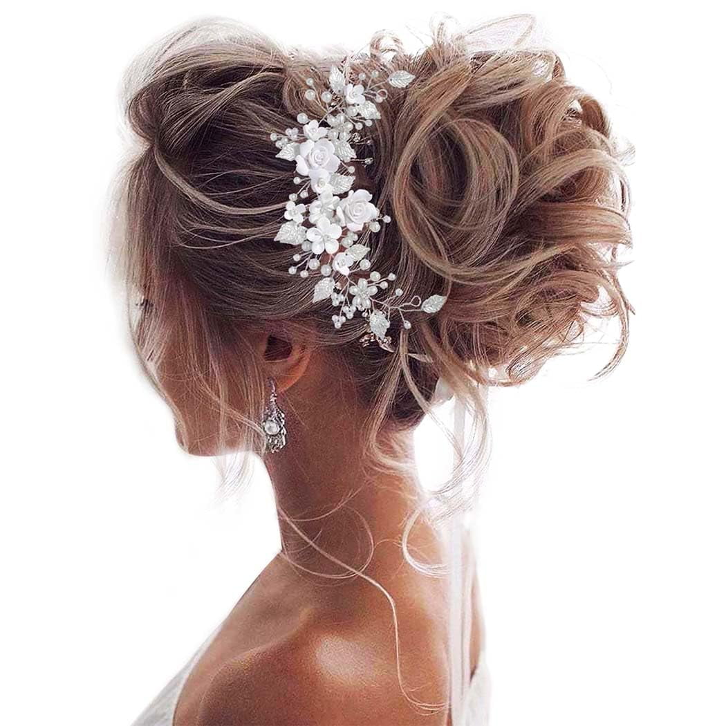 Flower Bride Wedding Hair Vine Pearl Bridal Hair Piece Leaf 