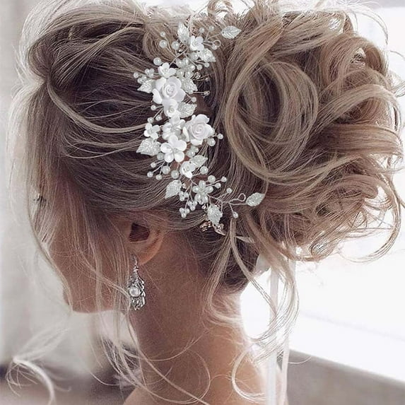 Flower Bride Wedding Hair Vine Pearl Bridal Headband Rhinestones Hair Breath Accessories for Women and Girls