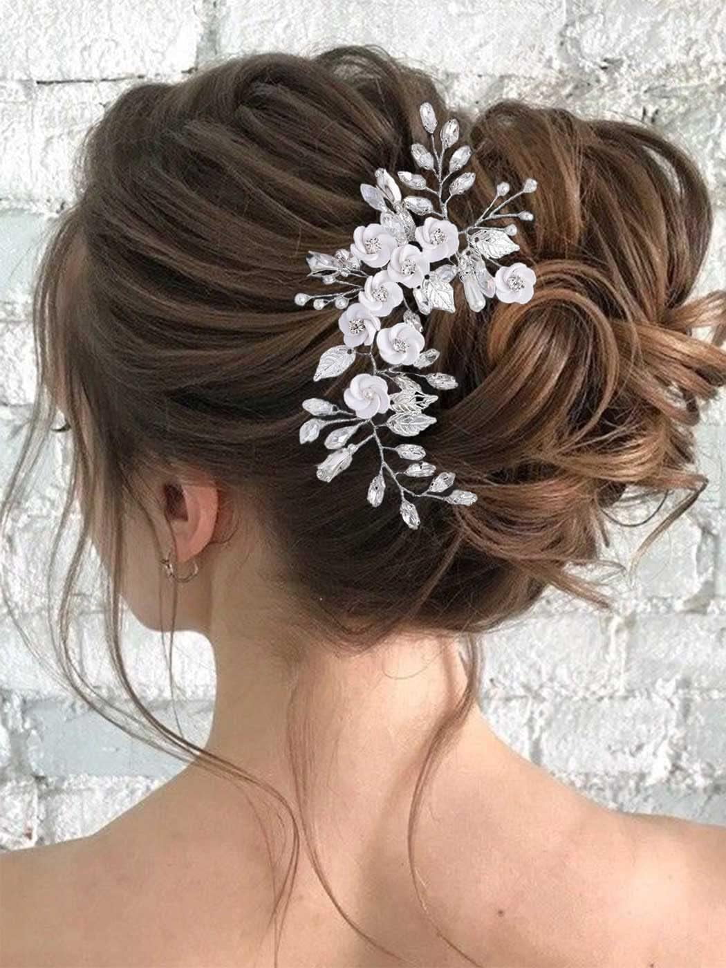 Bridal Silver Crystal Leaf Hair Vine Amazon.com : Teyglen Bridal Wedding Hair Vine Headband  main image 4