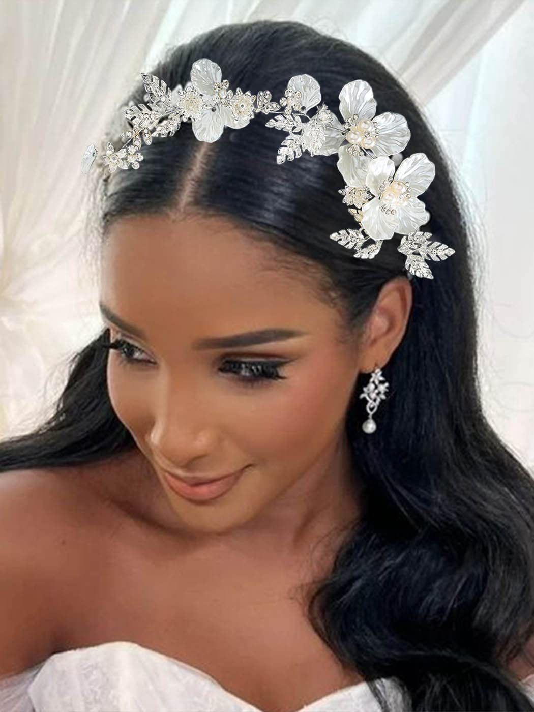 Flower Bride Wedding Headband Silver Hair Vine Crystal Leaf  display picture 2
