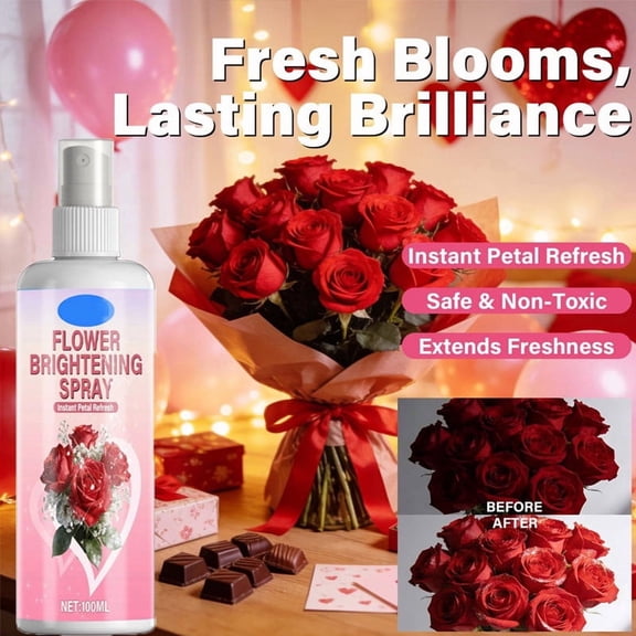 Flower Brightening Spray, Petal Shine & Color Lock for Bouquets, Holiday Decor, 100ml, Freshness Extender