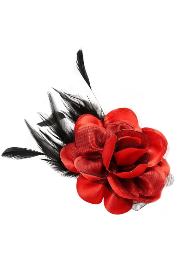Flower Brooch Pin Silks Wonderful Rose Camellia Feather Charm Fashion Beautiful Created Clip Hair Flowers Brooches Accessories Idea for Party Dance Wedding Banquet for Elegant Women Gift