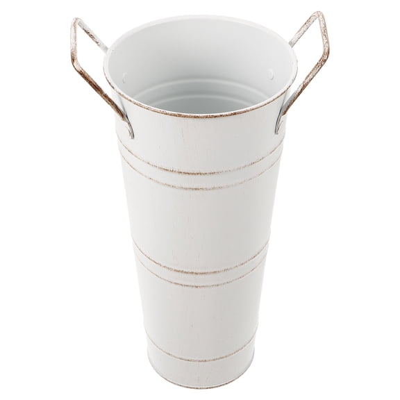 CIMAXIC White Rustic Flower Bucket with Dual Handles for Elegant Home and Interior Flower Decoration