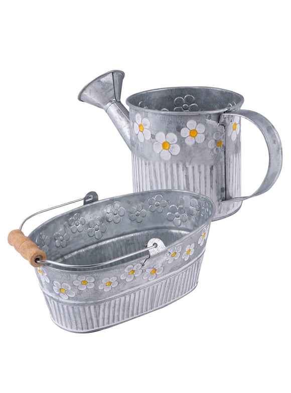 Flower Bucket Vase Metal Iron Pot Garden Watering Galvanized Farmhouse Can Plant Container Planter Vintage Pots Tin Jug