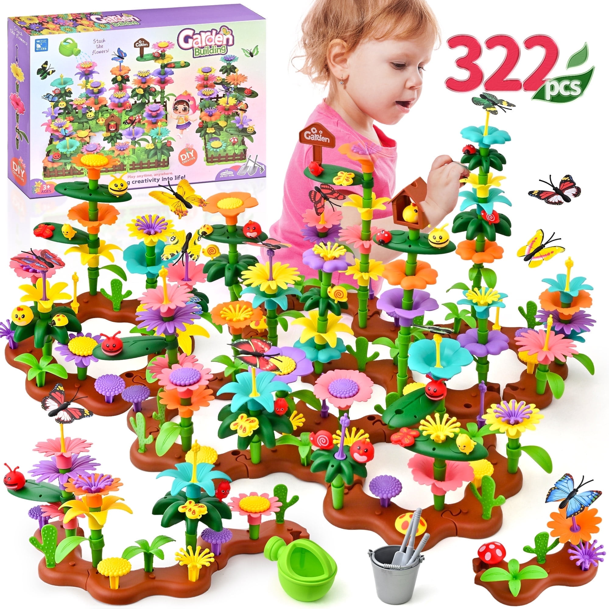 TOPFOX Flower Building Block Set for Girls, 322PCS Floral Garden