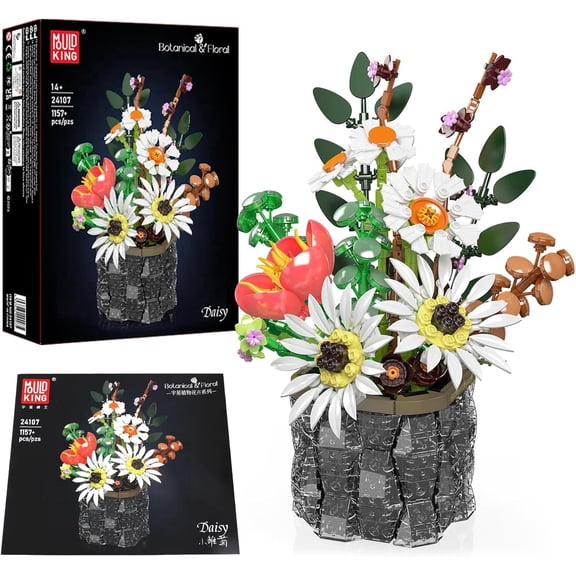 Flower Building Blocks, 1157 Pieces Bouquet Model, Technology Clamping Building Blocks Kit for Plant Bouquet Toys
