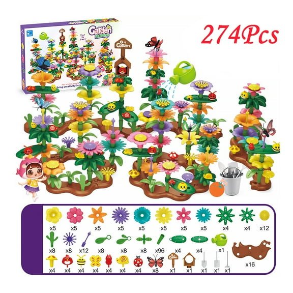Flower Building Toy Set, 274 Pcs Flower Garden Building Toys for Girls Boys 3 4 5 6 7 Year Old, Educational Stem Build Flower Garden Toy, Kids Toddler Birthday Gift Ideas