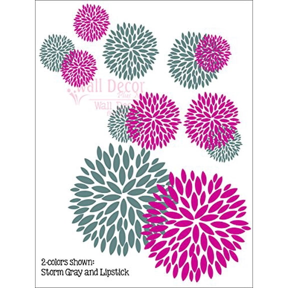 Flower Burst Vinyl Wall Decal Sticker Floral Decor Art, Lipstick & Storm Gray