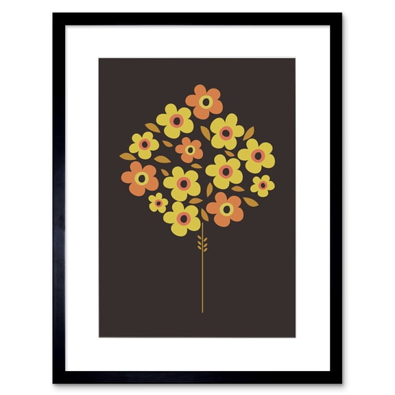 Flower Bush Tree Artwork Framed Wall Art Print 9X7 Inch