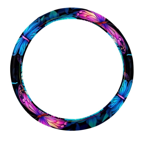 Flower Butterfly 14.5 Inch Printing PVC Leather Auto Accessories Car Wheel Cover Steering Wheel Covers Steering Wheel Cover