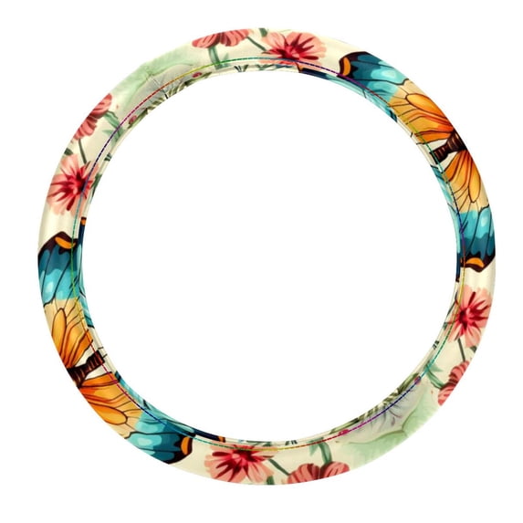 Flower Butterfly 14.5 Inch Printing PVC Leather Car Wheel Cover Auto Accessories Steering Wheel Cover