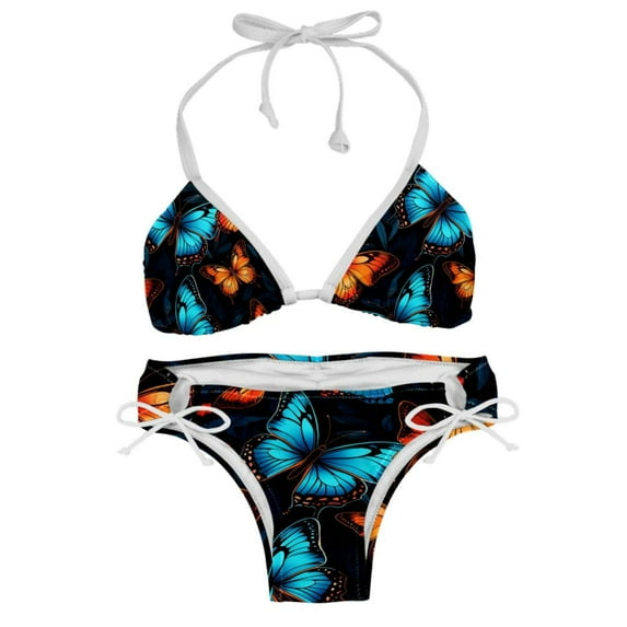 Flower Butterfly Adjustable Strap Detachable Sponge Bikini Set - Two-Pack, for Beach and Pool Parties