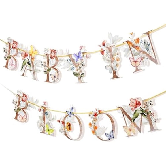 Flower Butterfly Baby in Bloom Banner, Wildflower Butterflies Baby Shower Sign, Boho Floral  Baby Garland Decor, Flowers Theme Paper Bunting for Mommy to Be Party$$Electronics Accessories
