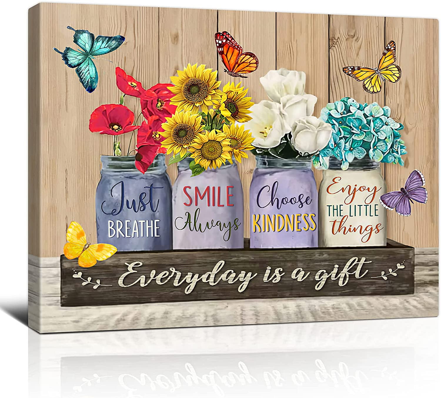 Flower Butterfly Canvas Wall Art Rustic Floral Flower Inspirational ...