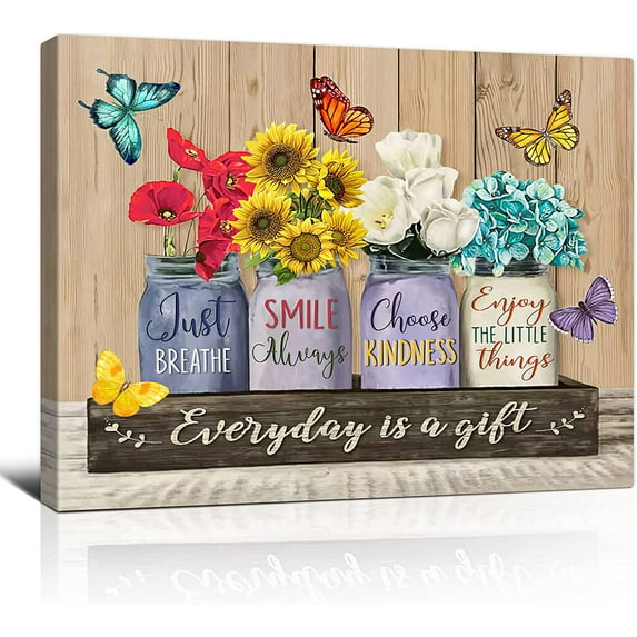 Flower Butterfly Canvas Wall Art Rustic Floral Flower Inspirational Quote Painting Giclee Matte Prints Home Decor For Bedroom Living Room Bathroom Kitchen 12x16 Inch