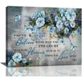 thumbnail image 1 of Flower Butterfly Canvas Wall Art Rustic Floral Wall Decor Country Blue Butterfly Painting Inspirational Quotes Pictures Prints Framed Modern Artwork for Home Living Room Bedroom Bathroom 20"x16", 1 of 1