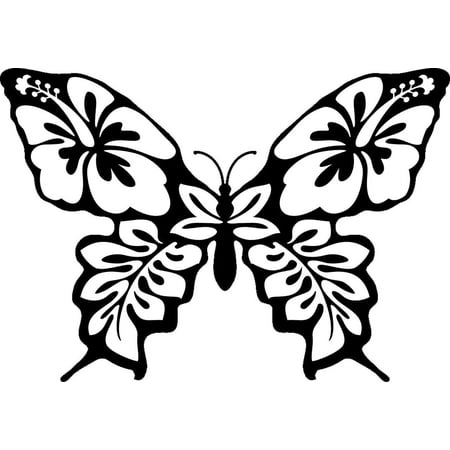 Flower Butterfly Decal Sticker | 6.5-Inches By 5.5-Inches | White Vinyl