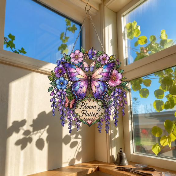 Flower Butterfly Decor Acrylic Suncatcher Window Hanging Floral Butterfly Gift