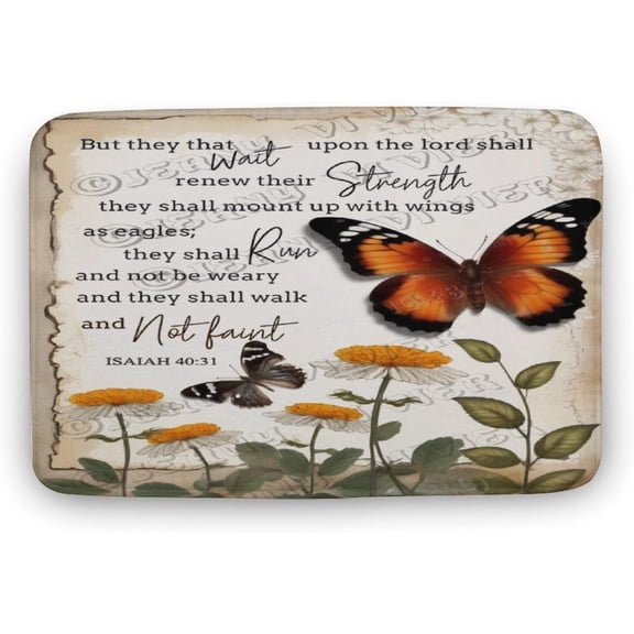 Flower with Butterfly Decor Inspirational Quote Print Bath Rug, Coral Velvet, 16"x24",Comfortable, Soft, Machine Washable Bath Rug Mat for Shower Bathroom Floor Rugs