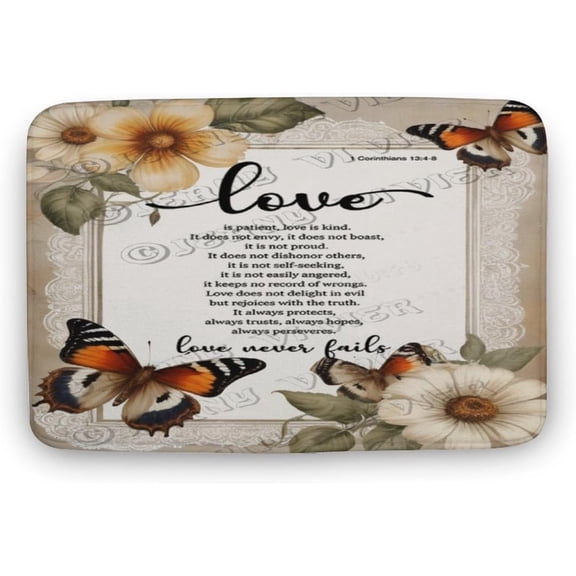 Flower with Butterfly Decor Inspirational Quote Print Bath Rug, Coral Velvet, 16"x24",Machine Washable Bath Mats for Bathroom Floor, Tub and Shower, Home Decor Accessories