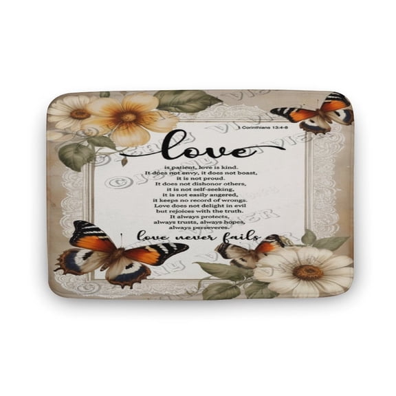 Flower With Butterfly Decor Inspirational Quote Print Bath Rug, Coral Velvet, 20"x32",Machine Washable Bath Mats for Bathroom Floor, Tub and Shower, Home Decor Accessories
