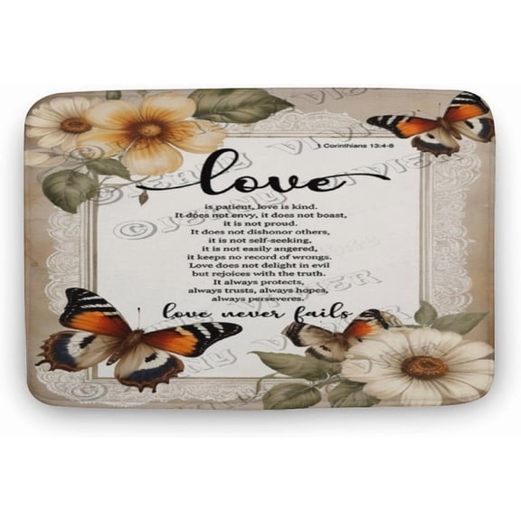 Flower with Butterfly Decor Inspirational Quote Print Bath Rug, Coral Velvet, 20"x32",Machine Washable Bath Mats for Bathroom Floor, Tub and Shower, Home Decor Accessories
