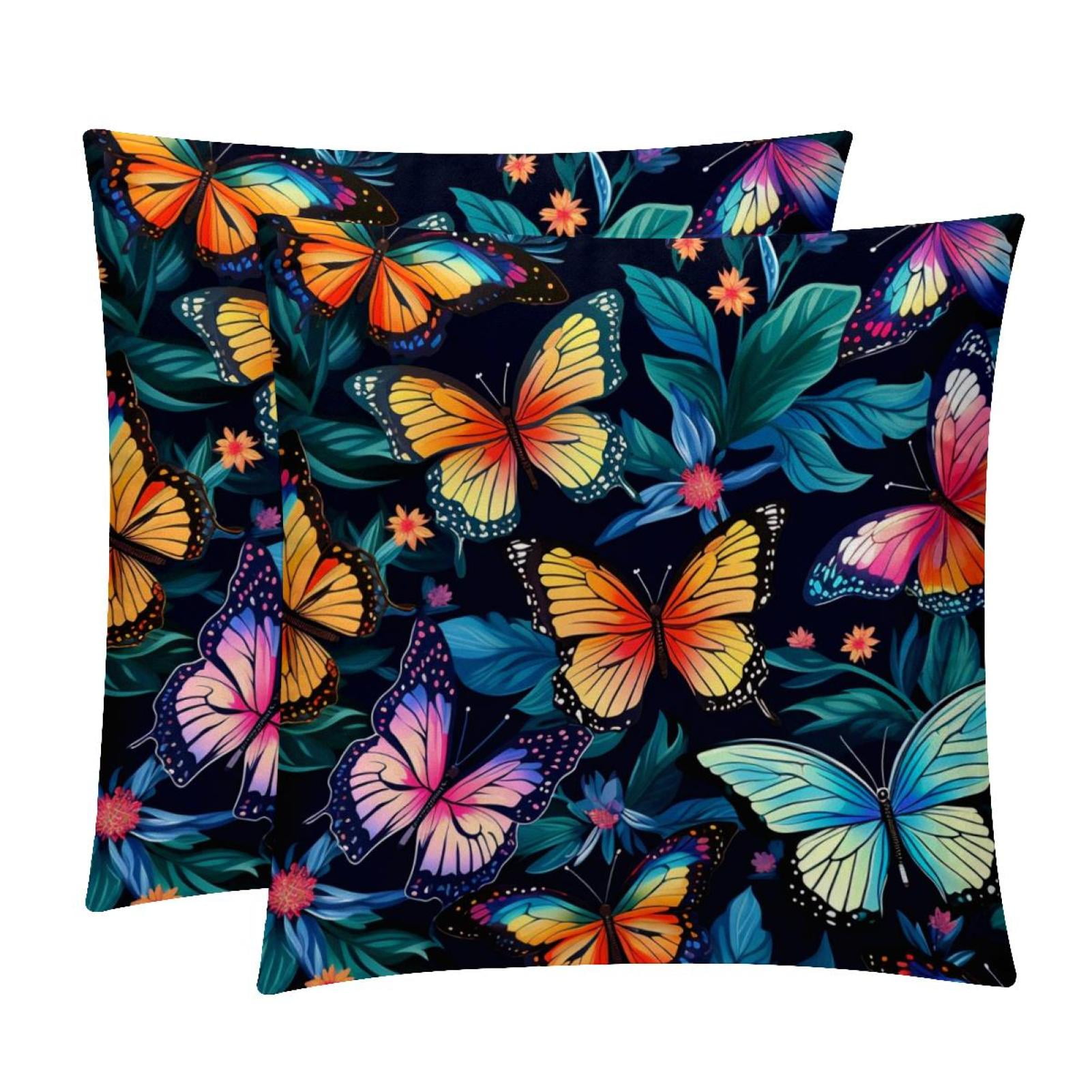 Flower Butterfly Decorative Pillows Covers Set of 2 Unique Patterns
