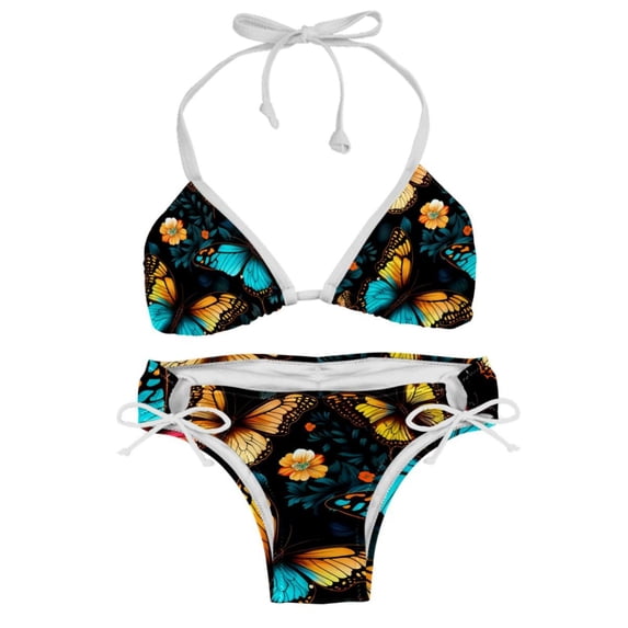 Flower Butterfly Detachable Sponge Adjustable Strap Bikini Set Two-Pack Swimming Suits One-Piece Swimsuits - Ideal for Beach and Pool Parties