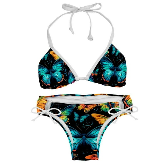 Flower Butterfly Detachable Sponge Adjustable Strap Bikini Set Two-Pack Swimsuit for Women