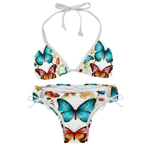 Flower Butterfly Detachable Sponge Adjustable Strap Bikini Set Two-Pack Swimsuit for Women