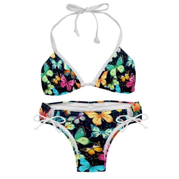 Flower Butterfly Detachable Sponge Adjustable Strap Bikini Set - Two-Pack - Versatile Swimwear for All Occasions!
