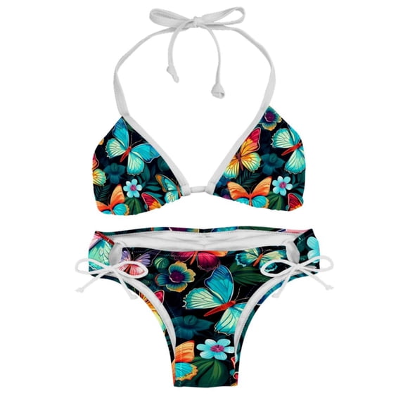Flower Butterfly Detachable Sponge Adjustable Strap One-Piece Swimsuit Set - Two-Pack, Beach & Pool Ready
